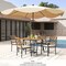 5-Piece Patio Dining Set Acacia Wood Table with Umbrella Hole and Cushioned Chairs Beige